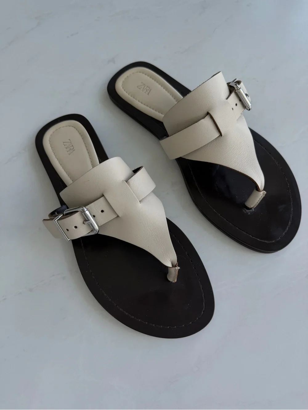 ZARA Cream Leather Sandals - Picture 9 of 12